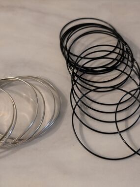 Set of Black and Silver Thin Bangle Bracelets